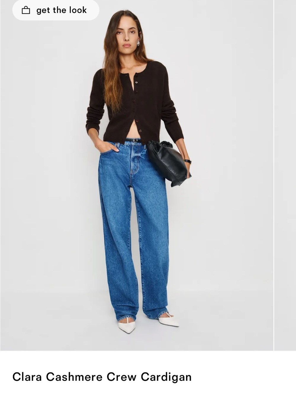 Reformation Clara Cashmere Crew Cardigan - Dark Brown - Picture 2 of 3
